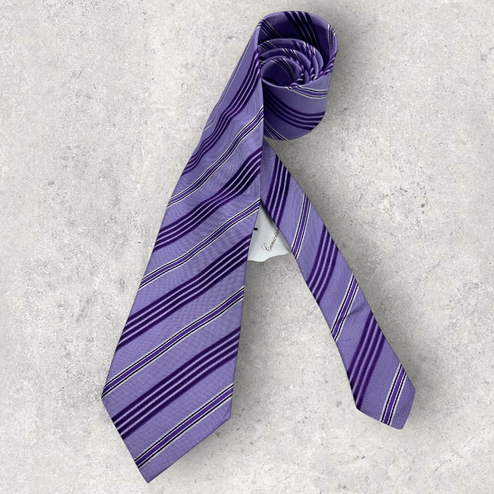 NEW CAMICISSIMA Purple Striped Silk LUXURY Tie